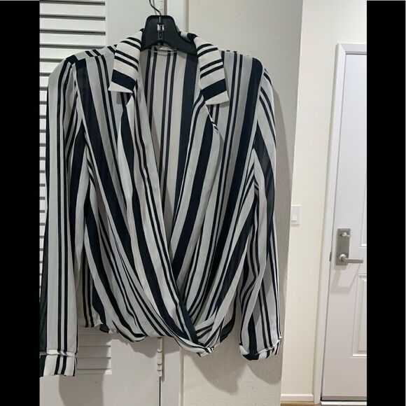 park bravo Stripes Deep V Long Sleeve Casual Blouse EU size 36 - Picture 1 of 3